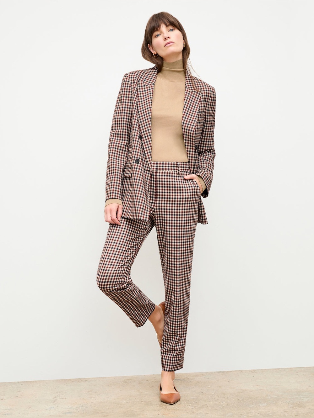 M.M. Lafleur The Mejia Wool Blend Pant & Blazer Set in Windowpane Sharkskin